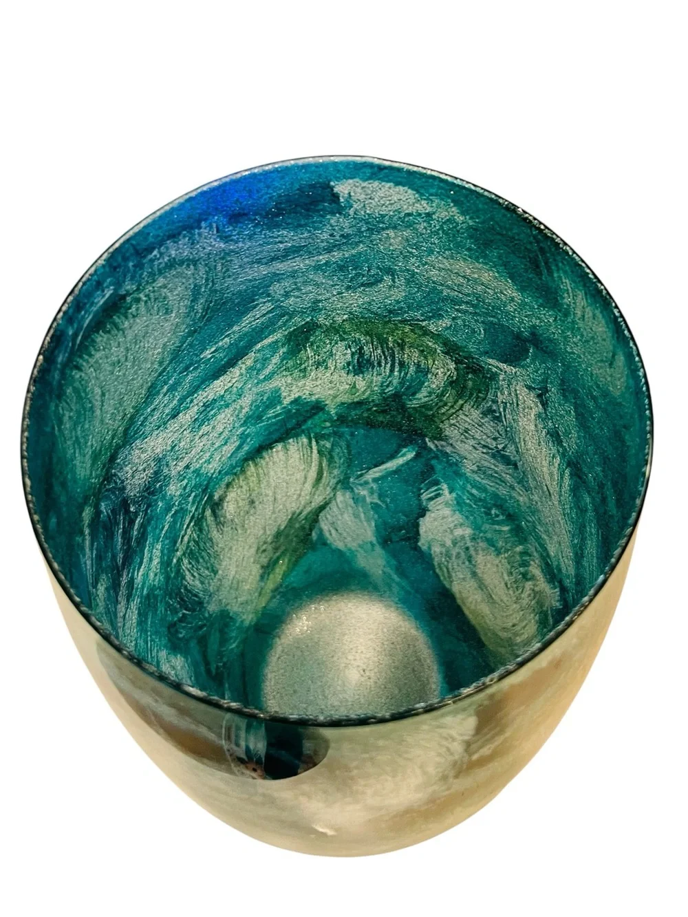 Hand Blown Italian Art Glass Vase Teal Silver Swirl 14” Tall Murano Style